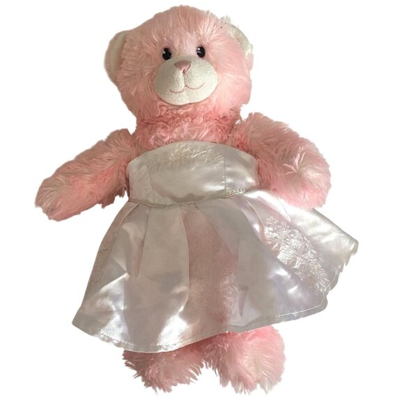 Build-A-Bear Pink Plush Bear W/ White Wedding Dress-17 in-GUC - Picture 1 of 7